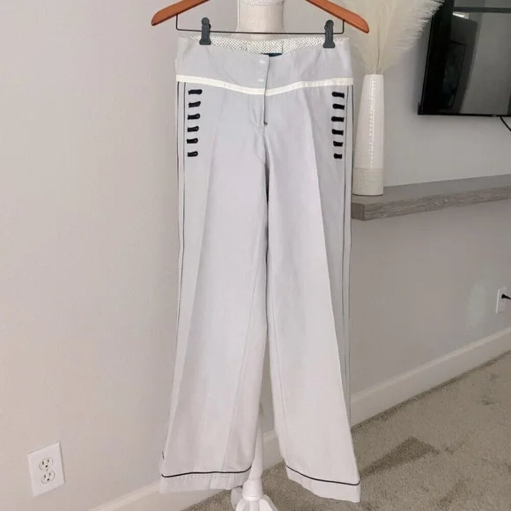 Cartonnier Anthropologie Sailor Pants Sz 8 Gray Linen Nautical Wide‎ Leg Coastal